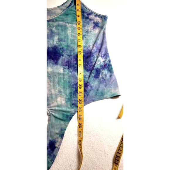 Tank Top Blue Purple Tie Dye L 12-14 Spaghetti Straps Boho Y2K Grunge Hippie - Picture 5 of 9